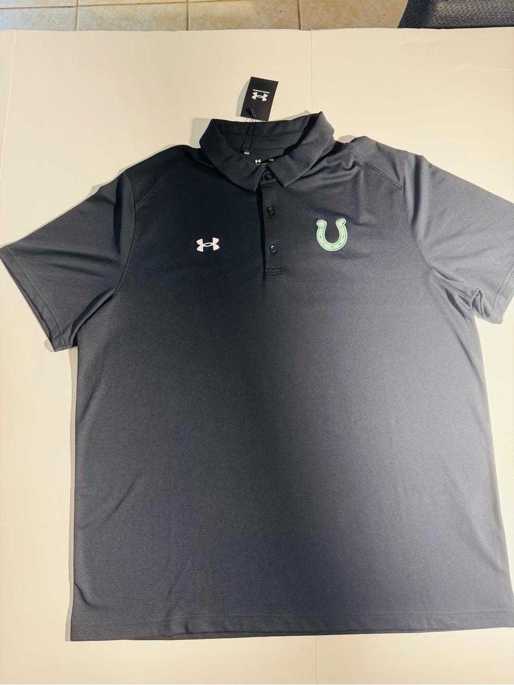 Under Armour Men’s Dark Navy Polo with Mint Horseshoe Logo